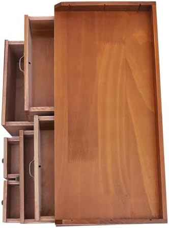 Vintage 3-Drawer Wooden Desktop Organizer Cabinet with Glass Doors - 15x6x7 Inch Rustic Storage Solution for Office, Desk, or Countertop Decor