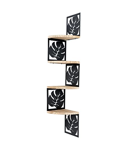 Nd Rongfeng Corner Shelf-Wall Mounted Floating Wood Shelf, 4 Tiers, Leaf Shape Shelf, Solid Wood Trim For Living Room, Kitchen, Bedroom #TOP19