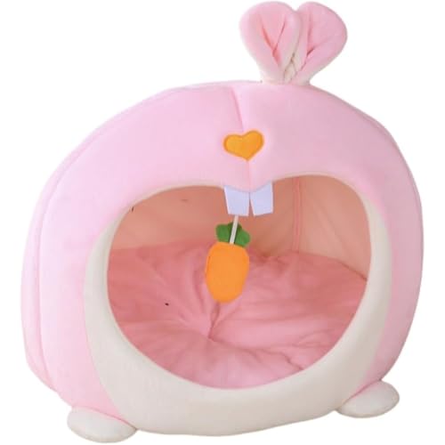 Geyaziu 猫ベッド ドーム型 ペットハウス 室内 屋外 猫用ベッド 小型犬用 ペットベッド 冬用 猫用 犬用 保温防寒 滑り止め 冬夏両用 寒さ対策 保温防寒 休憩所 遊び場 ペット用品 (ピンク (44*44*40cm))