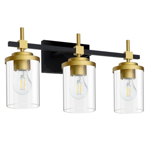 Aoglenic Bathroom Vanity Light,Modern Wall Sconce with Clear Glass Shade,Black & Gold Bathroom Light...
