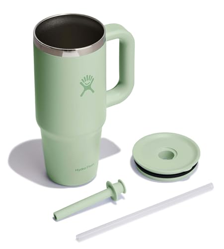 Image of Hydro Flask 24 Oz Travel Tumbler with Handle, Lid and Straw - Insulated Stainless Steel in 24 Oz Aloe Green