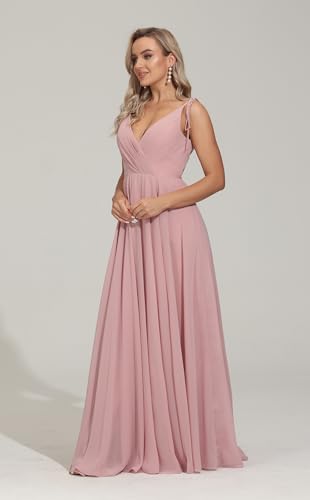Image of HSFIYAKJ Bridesmaid Dresses Long Chiffon Formal Dress Open Back V Neck Evening Prom Gown for Women with Pockets