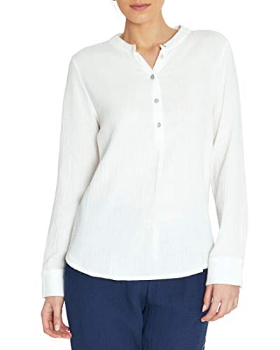 Three Dots Women's Long Sleeve Henley Shirt, White, Medium