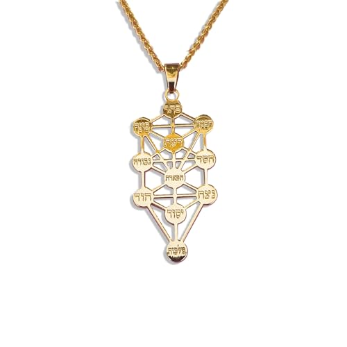 Gold Plated Kabbalah Tree of Life Necklace - Mystical Kabala Jewelry - Hebrew Spiritual Pendant - Jewish Culture Inspired Necklace for Women & Men