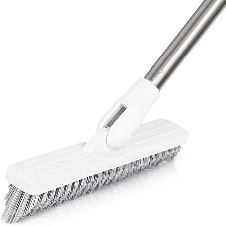 Affogato Floor Scrub Brush Bathroom Long Handle Bathtub Push Broom Shower Tile Grout Scrubber Rotatable Indoor Kitchen Scrubbing Cleaning Brush for Hard to Reach Areas - White