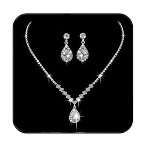 JAKAWIN Bride Silver Bridal Necklace Earrings Set Crystal Wedding Jewelry Set Rhinestone Choker Necklace for Women (Set of 3) (NK144-3)