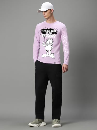 Image of Bewakoof Official Garfield Merchandise Men's Graphic Print Regular Fit Full Sleeve Round Neck Cotton Jersey T-Shirt