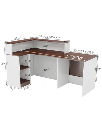 Gguileb L Shaped Reception Desk, Solid Wood Front Desk with Counter & Lockable Drawers, Retail Checkout Customer Service Counter for Home Office Lobby Store,(Wood,63in-Right)