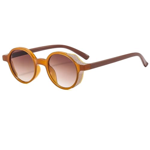 FORLUZ Gafas de sol redondas de moda para hombre y mujer, estilo vintage, color negro gelatinoso, tendencia playera (naranja-marrón claro).
