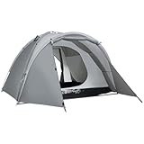 Outsunny Campingzelt für 2-3 Personen Glasfaser Tür mit Reißverschluss Meshfenster inkl. Transporttasche Kuppelzelt 190T Kunstleder2000mm Glasfaser Grau