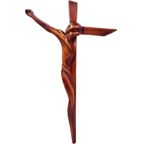 El Mejor Listado de Cruces y crucifijos de pared más recomendados. 45 Eucaris - Cristo de Pared Moderno Cruz de Resina Grande Imitación Madera Crucifijo de Jesús Dalí