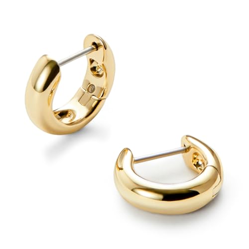 Ana Luisa Giulia Huggie Hoop Earrings for Women - Hypoallergenic Water-Resistant Tarnish-Free Chunky Earrings for Women - 14K Gold Plated & Silver Rhodium Plated Hoops - Small, Medium & Large Size