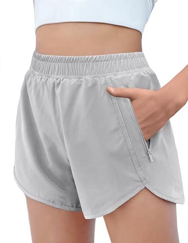 Image of Zaclotre Girls Athletic Shorts with Zipper Pockets High Waisted Running Shorts Soccer Gym Sports Active Short for Kids