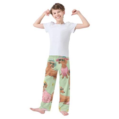 ZZXXB Dachshund Sunflowers Boys Long Pants Soft Trousers Elastic Waist Kids Lounge Bottoms with Pockets S-XL3