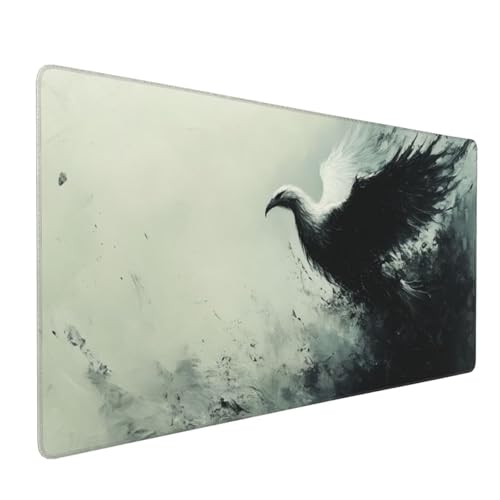 Tappetino per Mouse Gaming 900x500x3mm XXL Grande Uccello nero Tappetini Tastiera Scrivania con Base in Gomma Antiscivolo Mat con Bordi Cuciti per Computer PC Laptop J-3959