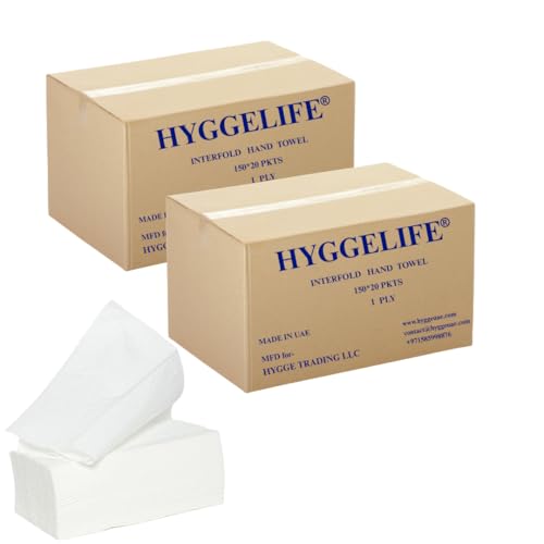 HyggelifeInterfold Tissue Hand Towel - Embossed-1 PLY-20 Pkts-2 Carton