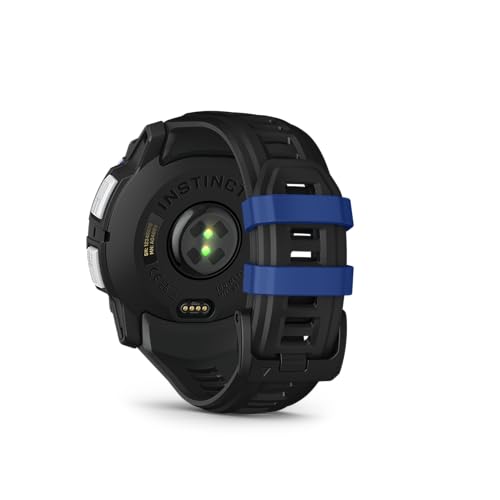 Image of Garmin Instinct 3 - 50 mm, Solar, Rugged Outdoor GPS Smartwatch, Built-in Flashlight, Supernova Collection Limited Edition Color, Whitestone with Black /Bolt Blue Silicone Band