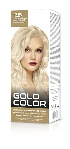 Coloração Capilar Gold Color 12.89 Louro Claríssimo Pérola Cendre- Vegana com Óleo de Marula, Brilho Intenso e Cobertura dos Cabelos Brancos