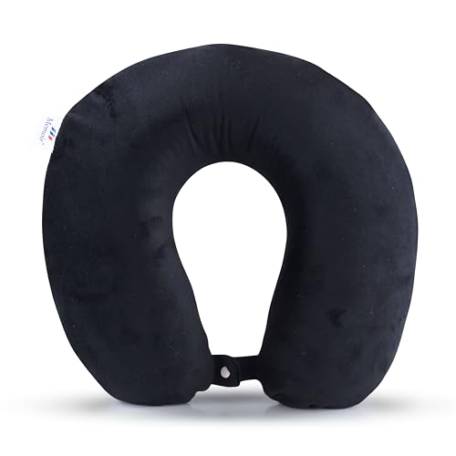 Image of Memoir Memory Foam U-Neck Travel Pillow - Black | Neck Support for Aeroplane, Car, Train, Bus | Soft Velvet Cover | Durable & Skin-Friendly - for Men & Women