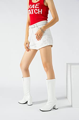 Women's Go-Go Boot Mid Calf Boots PU Leather Ladies Party Dance Shoes with Zipper Costume Boots4