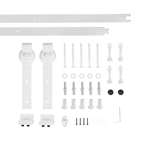 Herraje para Puerta Corredera Kit de Accesorios para Puerta Corrediza de Madera con Guía de Suelo Riel de Acero al Carbono (200cm (blanco))