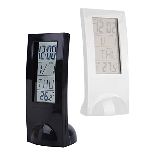 CRAFTHROU Reloj Despertador Digital LED con Calendario y Termómetro 2 Pcs Reloj De Mesa Silencioso Ajustable para Hogar y Oficina y Sin Pilas