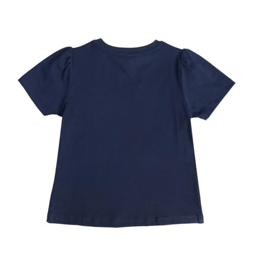 Image of miniklub Girls Round Neck Frill Sleeve Knitted Cotton Top (Navy Color)