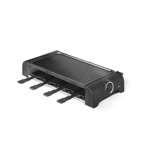 Livoo - Raclette DOC312-8 personas, 1300 W, bandeja grill extraíble, termostato ajustable, 42 x 23 cm, 8 espátulas y 8 caquelones incluidos