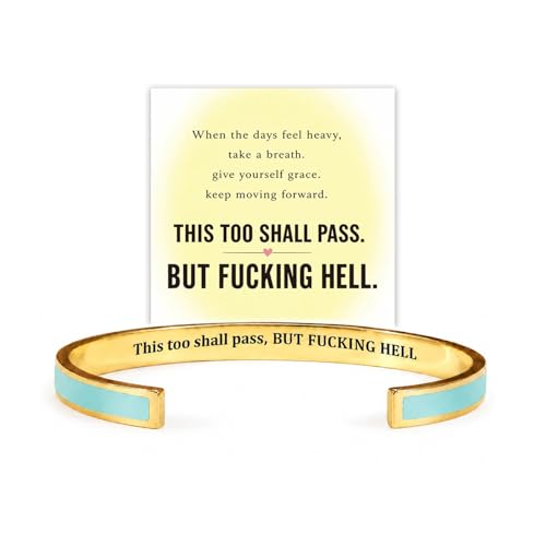 17VKL This Too Shall Pass Mantra Cuff Bracelet for Women Inspirational Engraved Bangle Motivational Jewelry Gift for Her Encouragement Strength Reminder BraceletGreen-GOLD