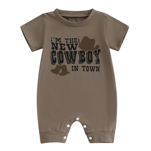 YINGISFITM Western Baby Boy Clothes Cow Boy Short Sleeve Jumpsuit Cute Cowboy Romper Newborn Onesie My First Rodeo Outfit