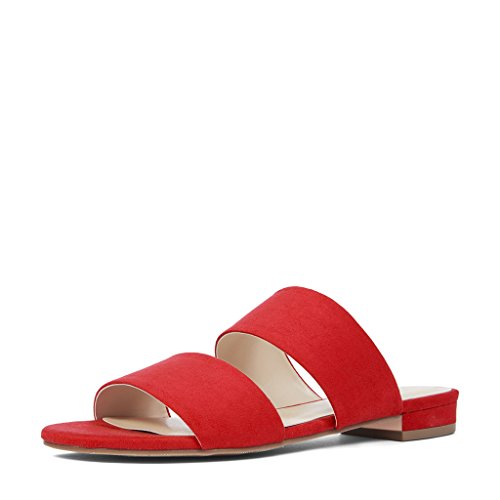 YDN Womens Casual Open Toe Sandals Block Low Heel Summer Flats Shoes Slip on Red 7