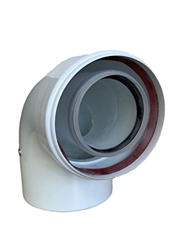 Uzman-Versand, 90° Konzentrische Luft-/Abgasbogen Ø 80/125 mm, Innen Kunststoff PP/Außenrohr Kunststoff PP.. DN 80/125 Bogen, Winkel, Abgas-Rohr Abgassystem Doppelrohr, Abgasrohr,