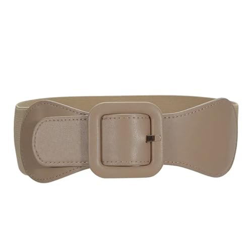 Decorative Belt Women's Wide Belt Square Pin Buckle Leather Elastic Waist Strap Costume Matching Decoration Dress Waistband for Country Concert Outfit(Khaki)