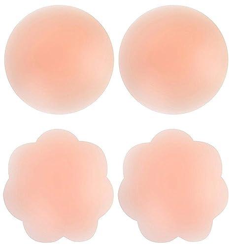 2 Pairs Reusable Silicone Nipple Cover Invisible Self Adhesive Silicone Breast Pads Breathable Nude One Size