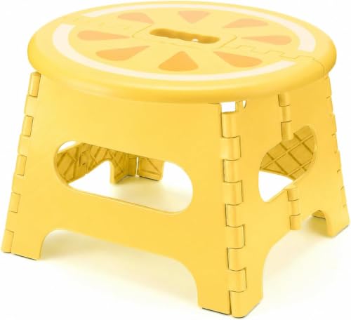 Image of Premium Folding Step Stool for Adults and Kids Non-Slip Folding Stools with Portable Handle, Compact Plastic Foldable Step Stool for Bathroom,Bedroom, Kitchen (Lemon Yellow)