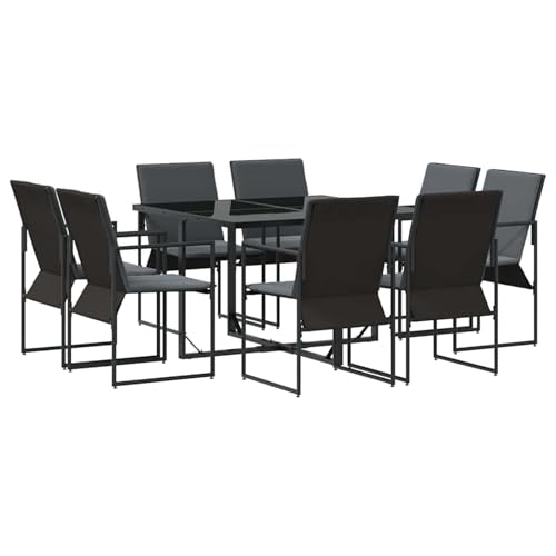 Set completo da 9 pezzi (1 tavolo + 8 sedie) con braccioli integrati in metallo nero: offre supporto ergonomico e stile coordinato, ottimizzando lo spazio senza sacrificare il design.