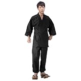 [Poweforest] 作務衣 さむえ メンズ 男性用 秋冬 綿100 前開き 浴衣 大きいサイズ さむい やや和服 上下 セット ルームウェア 通年(黒,LL)