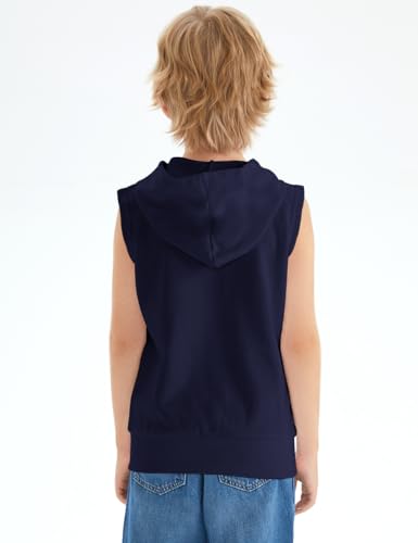 Image of Spring&Gege Boys' Full Zip Sleeveless Hooded Vest Basic Zipper Tank Tops Sweatshirt with Pockets