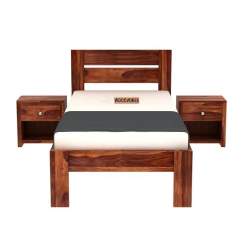 Image of Solid Sheesham Wood Single Bed with Headboard & Footboard | Sturdy Wooden Cot for Bedroom, Hostel & PG | Modern Design Single Wooden Bed Frame (Mattress Not Included) (Brown Finish)