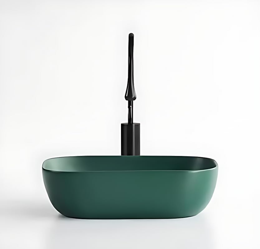 SPRENZA Ceramic Tabletop Washbasin | Countertop Vessel Sink | Wash Basin/Sink over counter Rectangular Shape For Bathroom Home Kitchen Hotel (18x13 Inch), Dark Green (B0DFVHM3NH) Amazon Price History, Amazon Price Tracker