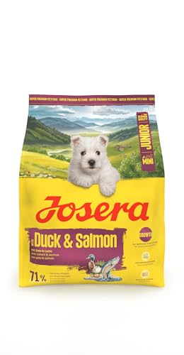 JOSERA Mini Junior Ente & Lachs (1 x 900 g) | Premium Trockenfutter für wachsende Hunde bis 10 kg ab der 6. Woche | Welpenfutter zur optimalen Entwicklung | kleine Kroketten | glutenfrei | 1er Pack