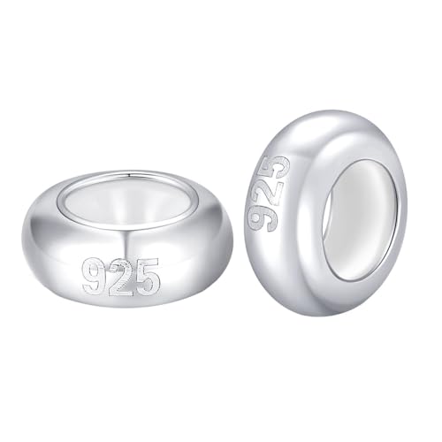 2 PCS Rondelle Spacer Charm Sterling Silver Clip Stopper Charm Lock Stopper Charm for Pandora Charms Bracelet (A, Silver)