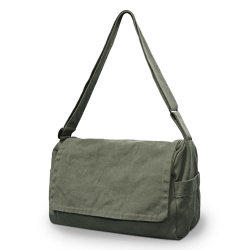 X SIM FITNESSX Bolso bandolera unisex de lona para mujer, bolso de tela Oxford para el día a día, oficina y viajes, verde