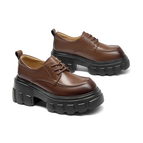 Image of BEAU TODAY Platform Oxfords for Women, Leather Chunky Drees Shoes