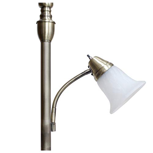 Elegant Designs Lf2003-Abs 2 Light Mother Daughter White Marble Glass Floor Lamp, Antique Brass #TOP4