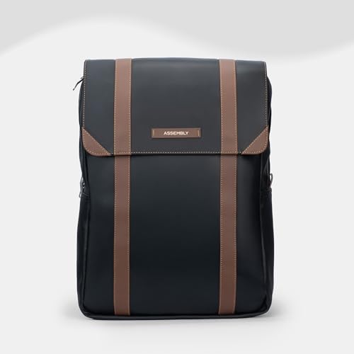 Image of Assembly Vintage 21L Laptop Backpack for Men Women 15.6 Inch Leatherette Office Travel Bag with Hidden Magnetic Flap Closure
