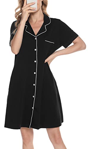Vlazom Women's Nightgowns Short Sleeve Sleep Shirts Nightshirt V Neck Button Down Pajama Sleepwear S-XXL4
