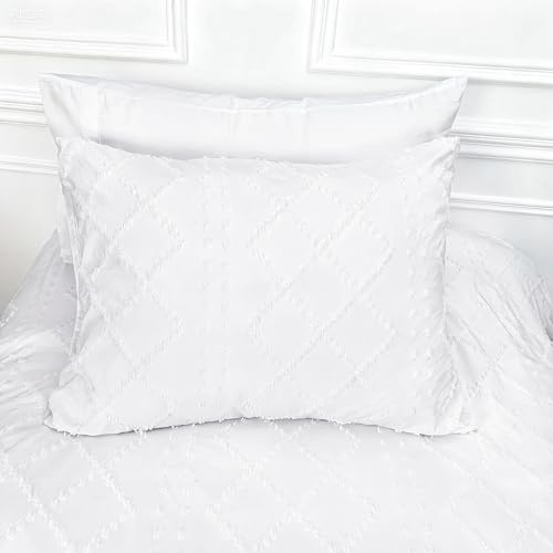 Image of Mejoroom White Boho Twin Duvet Cover - Boho Bedding - Soft and Breathable Tufted Comforter Cover with Zipper Closure, 2Pieces, 1 Duvet Cover (68 inchx90 inch) and 1 Pillow case(20 inchx26 inch)