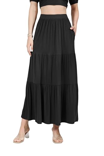 Elastic Waist Ankle Length Skirt Casual Long Skirt High Waisted Skirt Maxi Skirt Reg and Plus Size Skirt