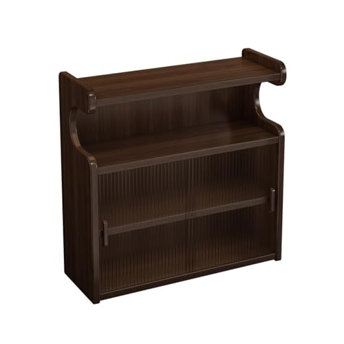 Aparador independiente de despensa de cocina con 2 puertas correderas a rayas, versátil armario para botellas, platos, cuencos y consola en comedor pequeño